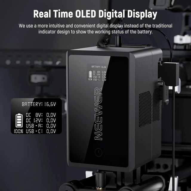 Alt view image 2 of 7 - V Mount Battery, PD100W, 150Wh, 10350mAh Mini V Lock Battery, 2.5h Fully Charged, PD3.0 Fast Charging, D Tap, USB C, USB A, BP, Dual DC Ports, for Camera Camcorder Monitor Video Light