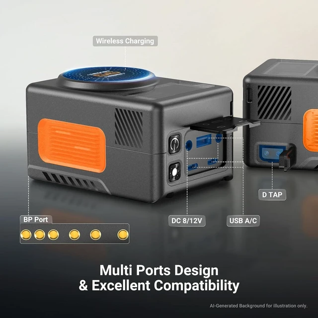 Alt view image 5 of 7 - V Mount Battery, PD100W, 99Wh, 6800mAh Mini V Lock Battery, 2h Fully Charged, PD3.0 Fast Charging, D Tap/USB C/USB A/BP/Dual DC Ports, for Camcorder Camera Laptop Video Light Monitor