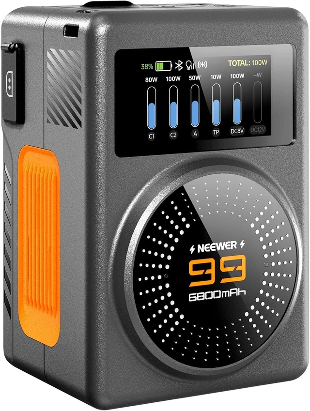 Main image of V Mount Battery, PD100W, 99Wh, 6800mAh Mini V Lock Battery, 2h Fully Charged, PD3.0 Fast Charging, D Tap/USB C/USB A/BP/Dual DC Ports, for Camcorder Camera Laptop Video Light Monitor