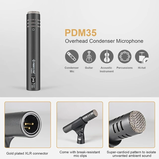Alt view image 6 of 6 - Drum Microphone Kit, 7-Piece Full Metal Wired Dynamic Mic Set for Bass/Tom/Snare/Hi-hat Cymbals, with Carrying Case, Holders, and Threaded Clips
