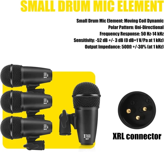 Alt view image 5 of 7 - Drum Microphone Kit,7 Pieces Metal Wired Dynamic Drum Mic Set, Kick Bass Drum,Tom/Snare Cymbals Microphone with Thread Clips,Carrying Case,Holders for Stage Performances/Studio Recording