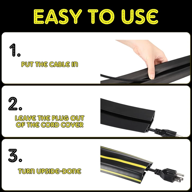 Alt view image 3 of 6 - 20 FT Floor Cable Cover Heavy Duty Cord Cover Protector Power Cable Protector Soft Extension, Organize and Protect Wire on Floor for Home Office or Outdoor Settings (Black, Yellow)
