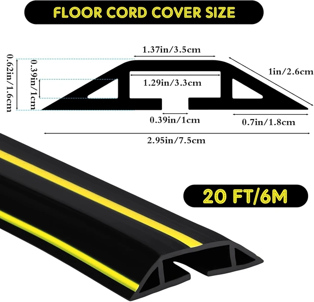 Alt view image 5 of 6 - 20 FT Floor Cable Cover Heavy Duty Cord Cover Protector Power Cable Protector Soft Extension, Organize and Protect Wire on Floor for Home Office or Outdoor Settings (Black, Yellow)