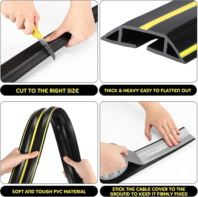 Alt view image 6 of 6 - 20 FT Floor Cable Cover Heavy Duty Cord Cover Protector Power Cable Protector Soft Extension, Organize and Protect Wire on Floor for Home Office or Outdoor Settings (Black, Yellow)