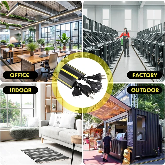 Alt view image 4 of 6 - 20 FT Floor Cable Cover Heavy Duty Cord Cover Protector Power Cable Protector Soft Extension, Organize and Protect Wire on Floor for Home Office or Outdoor Settings (Black, Yellow)