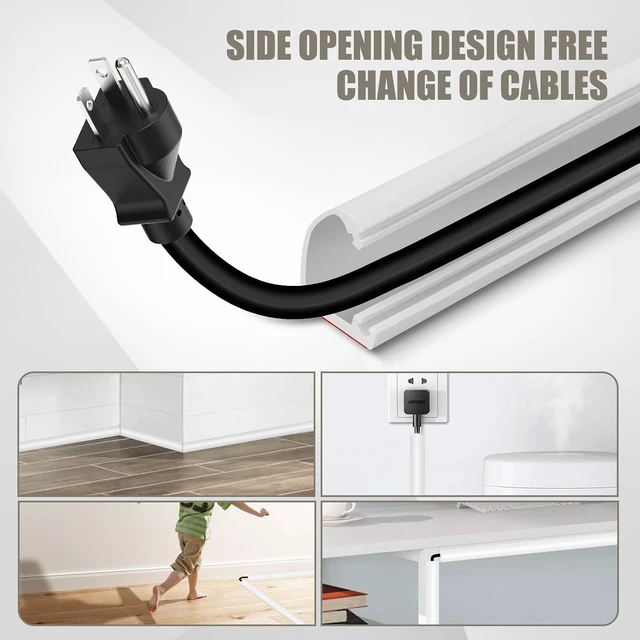 Alt view image 5 of 7 - Wall Wire Hider, Side Open Wire Covers for Cords on Wall, 10FT Self-Adhesive Flexible Cord Hider for Mounted TV, Home Office, Cavity 0.63" W x 0.31" H White 10FT