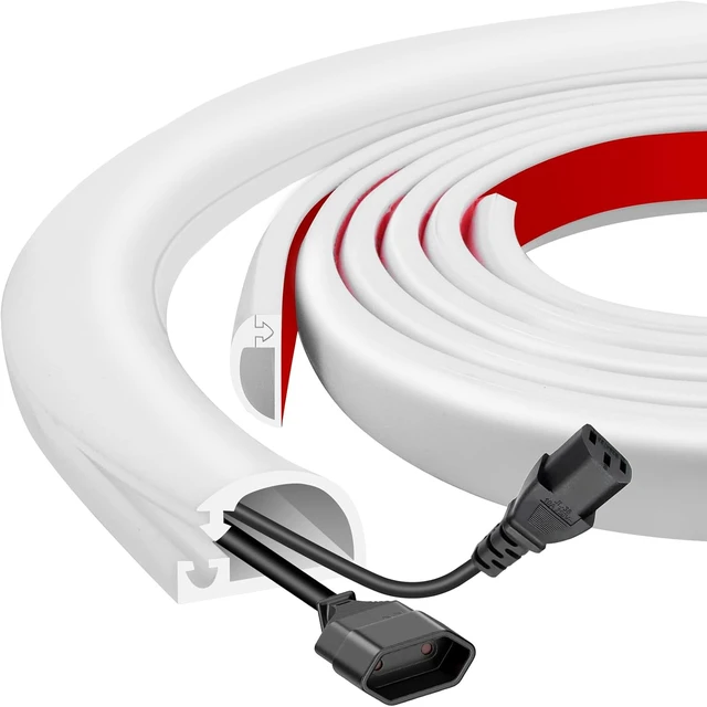 Main image of Wall Wire Hider, Side Open Wire Covers for Cords on Wall, 10FT Self-Adhesive Flexible Cord Hider for Mounted TV, Home Office, Cavity 0.63" W x 0.31" H White 10FT
