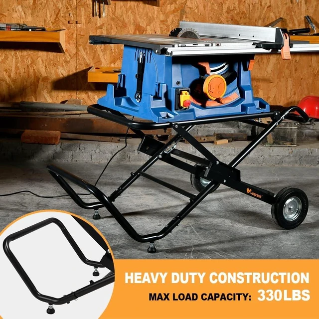 Alt view image 5 of 7 - Portable Table Saw Stand, 330 Lbs Load Capacity Rolling Foldable Table Saw Table with 8 Inch Wheels, Heavy Duty Construction for Easy Storage, Universal for Most Brands of Table Saws