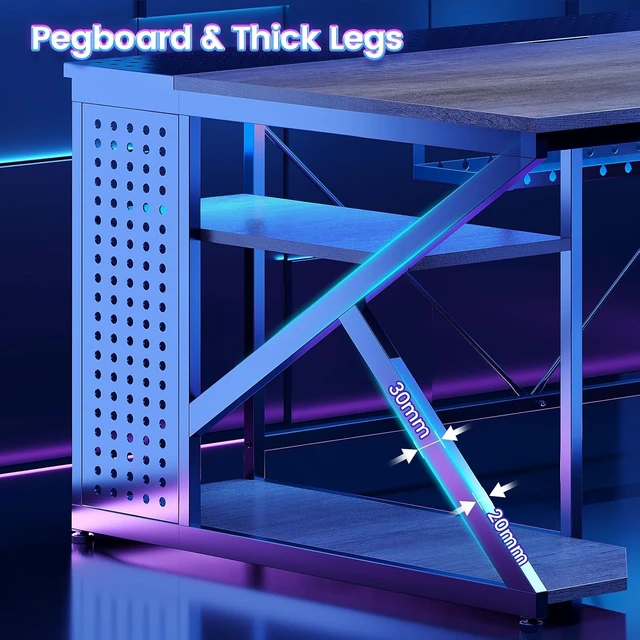 Alt view image 4 of 7 - 67"x 65" L Shaped Gaming Desk with 4 Drawers & Shelf Storage, 27.6"W Corner Office Desk with LED Lights & CPU Stand for Home Office, Executive Computer Desk for Work, Writing, Study, Grey