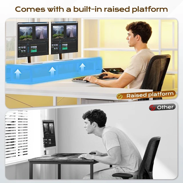 Alt view image 5 of 7 - 63" L Shaped Gaming Desk with Storage Drawers and Shelves, U Shaped Desk with Drawers,Reversible Computer desk with Power Outlet,LED and Monitor Stand for Gaming room,Home Office, Black White