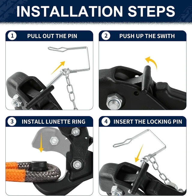 Alt view image 6 of 6 - Pintle Hitch 33,000 LBS Suitable for 2 Inch Pintle Hitch Receiver Heavy Duty Pintle Hook with One Hitch Locking Pin Forged Steel Construction 15 Ton Towing Capacity Black Powder Coat