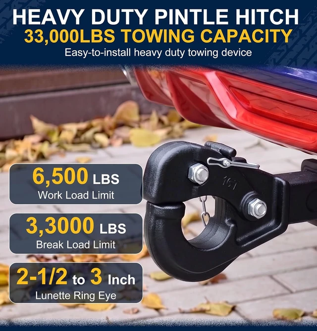 Alt view image 5 of 6 - Pintle Hitch 33,000 LBS Suitable for 2 Inch Pintle Hitch Receiver Heavy Duty Pintle Hook with One Hitch Locking Pin Forged Steel Construction 15 Ton Towing Capacity Black Powder Coat