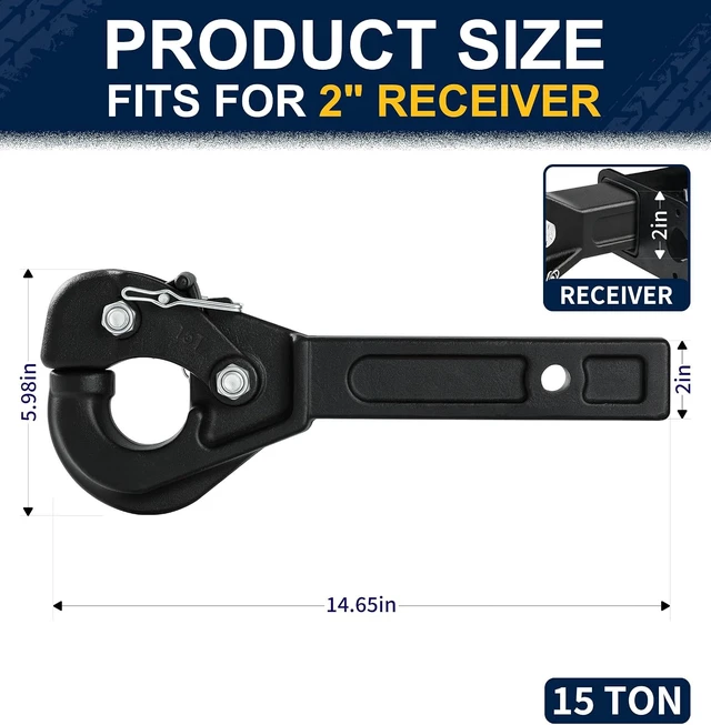 Alt view image 4 of 6 - Pintle Hitch 33,000 LBS Suitable for 2 Inch Pintle Hitch Receiver Heavy Duty Pintle Hook with One Hitch Locking Pin Forged Steel Construction 15 Ton Towing Capacity Black Powder Coat