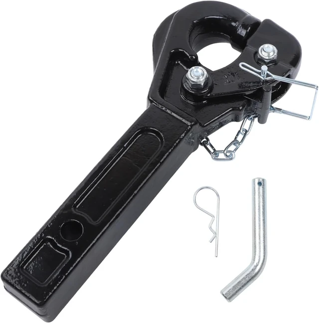 Main image of 10-Ton Pintle Hitch for 2-Inch Receiver Hook Military Receiver 20000LBS Fits 2-1/2 in Lunette Ring Gloss Black Powder Coat