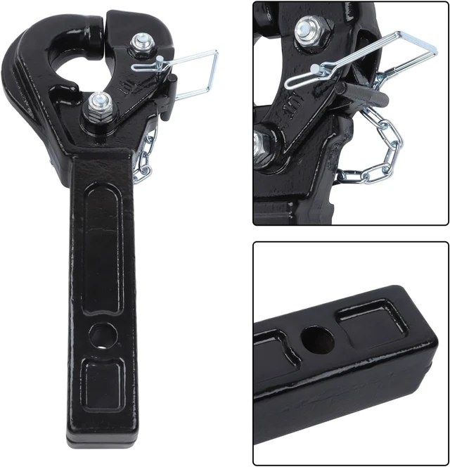 Alt view image 2 of 7 - 10-Ton Pintle Hitch for 2-Inch Receiver Hook Military Receiver 20000LBS Fits 2-1/2 in Lunette Ring Gloss Black Powder Coat