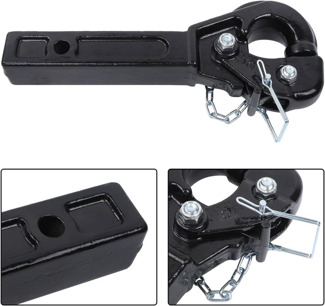 Alt view image 6 of 7 - 10-Ton Pintle Hitch for 2-Inch Receiver Hook Military Receiver 20000LBS Fits 2-1/2 in Lunette Ring Gloss Black Powder Coat