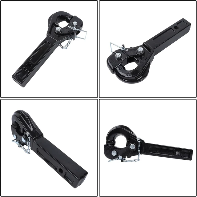Alt view image 7 of 7 - 10-Ton Pintle Hitch for 2-Inch Receiver Hook Military Receiver 20000LBS Fits 2-1/2 in Lunette Ring Gloss Black Powder Coat