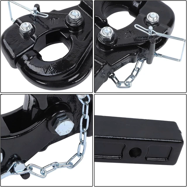 Alt view image 5 of 7 - 10-Ton Pintle Hitch for 2-Inch Receiver Hook Military Receiver 20000LBS Fits 2-1/2 in Lunette Ring Gloss Black Powder Coat