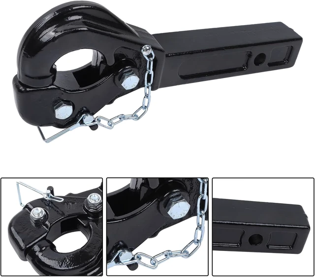 Alt view image 4 of 7 - 10-Ton Pintle Hitch for 2-Inch Receiver Hook Military Receiver 20000LBS Fits 2-1/2 in Lunette Ring Gloss Black Powder Coat