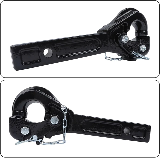 Alt view image 3 of 7 - 10-Ton Pintle Hitch for 2-Inch Receiver Hook Military Receiver 20000LBS Fits 2-1/2 in Lunette Ring Gloss Black Powder Coat