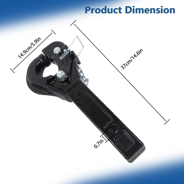 Alt view image 4 of 7 - 10 Ton Pintle Hook Trailer Hitch 2" Hook 2-1/2" Lunette Ring with Pin and Clips, Gloss Black Powder Coated Finish, 20000 LBS