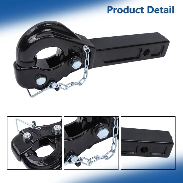 Alt view image 7 of 7 - 10 Ton Pintle Hook Trailer Hitch 2" Hook 2-1/2" Lunette Ring with Pin and Clips, Gloss Black Powder Coated Finish, 20000 LBS