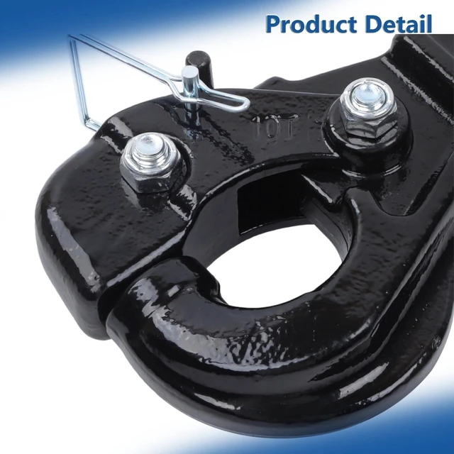 Alt view image 6 of 7 - 10 Ton Pintle Hook Trailer Hitch 2" Hook 2-1/2" Lunette Ring with Pin and Clips, Gloss Black Powder Coated Finish, 20000 LBS