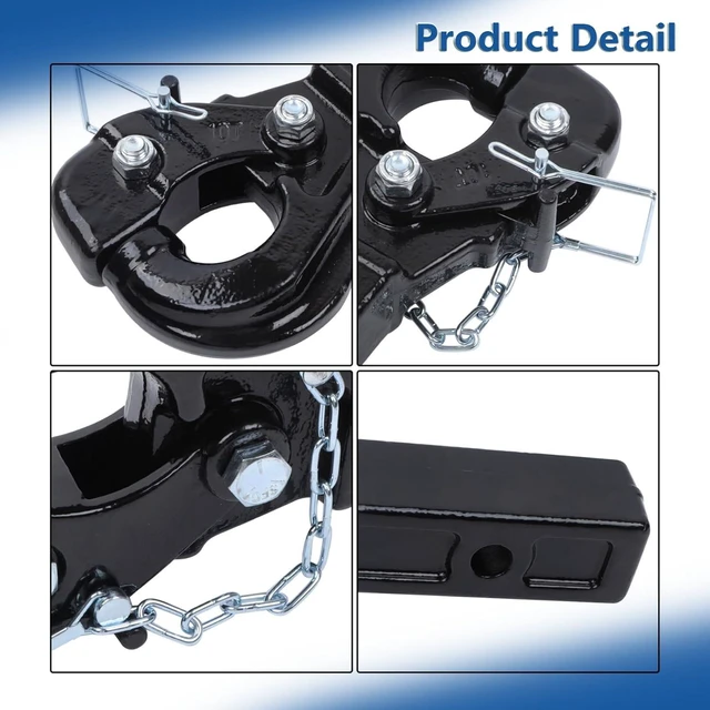 Alt view image 2 of 7 - 10 Ton Pintle Hook Trailer Hitch 2" Hook 2-1/2" Lunette Ring with Pin and Clips, Gloss Black Powder Coated Finish, 20000 LBS