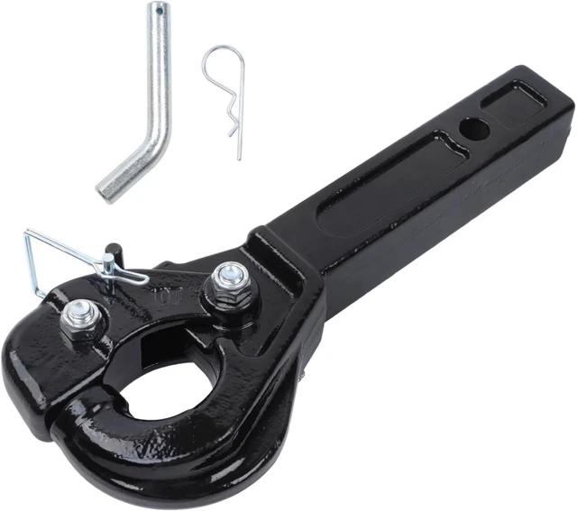 Main image of 10 Ton Pintle Hook Trailer Hitch 2" Hook 2-1/2" Lunette Ring with Pin and Clips, Gloss Black Powder Coated Finish, 20000 LBS
