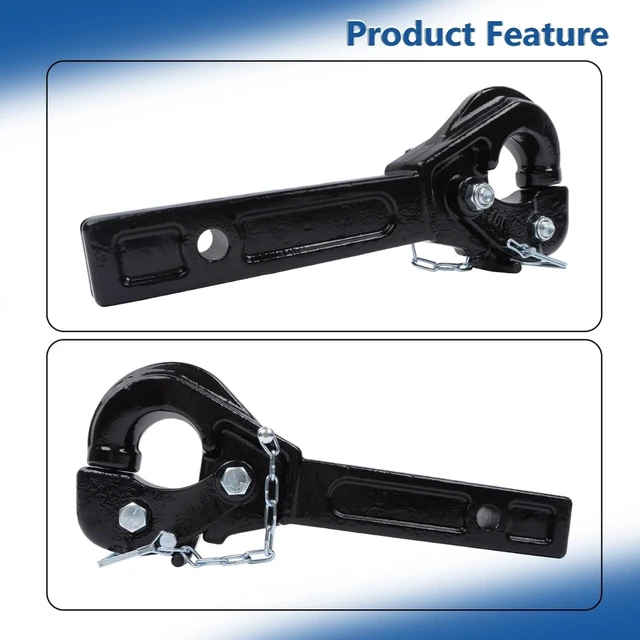 Alt view image 5 of 7 - 10 Ton Pintle Hook Trailer Hitch 2" Hook 2-1/2" Lunette Ring with Pin and Clips, Gloss Black Powder Coated Finish, 20000 LBS