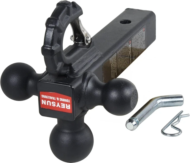Alt view image 2 of 6 - Patented Forged Trailer Hitch Tri-Ball Hitch with Hook: 3 Sizes in 1 Tow Ball Hitch, Fits 2-inch Hitch Receiver, Secure Locking Mechanism, Matt Black