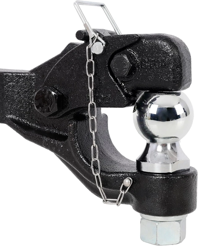 Alt view image 3 of 6 - 8 Ton (16000 LBS) Pintle Hook Tow Hitch, 2 Inch Pintle Hitch Receiver with 2 Inch Trailer Ball, Fits 2.5-3 Inch Lunette Ring, Black Powder Coat for Trailers