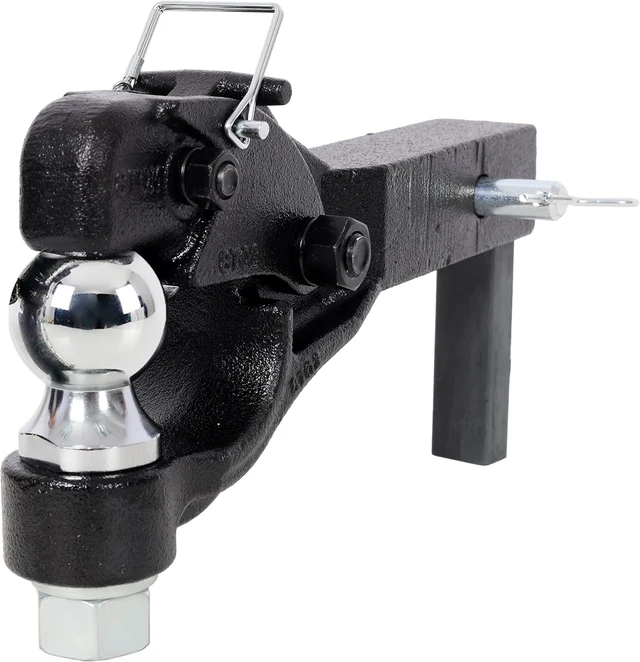 Alt view image 2 of 6 - 8 Ton (16000 LBS) Pintle Hook Tow Hitch, 2 Inch Pintle Hitch Receiver with 2 Inch Trailer Ball, Fits 2.5-3 Inch Lunette Ring, Black Powder Coat for Trailers