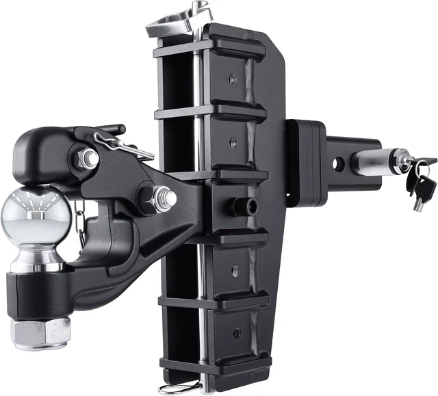 Main image of Adjustable Pintle Hitch Combination, 2" Receiver, 2-5/16" Ball 20000 lbs GTW, Fits 2.5"/3" Lunette Ring & 2-5/16" Trailer Coupler, 6-5/8" Drop, 6-7/16" Rise, Heavy Duty Trailer Hitch
