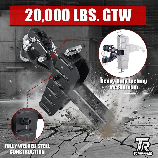 Alt view image 4 of 7 - Adjustable Pintle Hitch Combination, 2" Receiver, 2-5/16" Ball 20000 lbs GTW, Fits 2.5"/3" Lunette Ring & 2-5/16" Trailer Coupler, 6-5/8" Drop, 6-7/16" Rise, Heavy Duty Trailer Hitch
