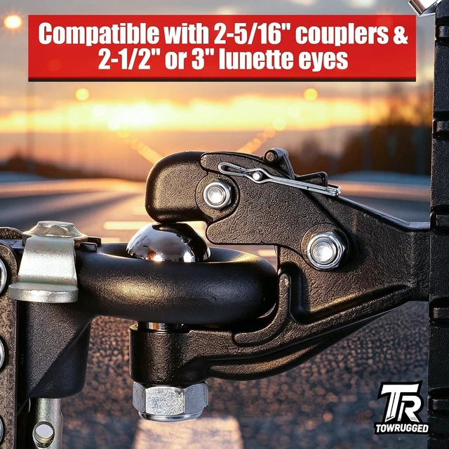 Alt view image 7 of 7 - Adjustable Pintle Hitch Combination, 2" Receiver, 2-5/16" Ball 20000 lbs GTW, Fits 2.5"/3" Lunette Ring & 2-5/16" Trailer Coupler, 6-5/8" Drop, 6-7/16" Rise, Heavy Duty Trailer Hitch