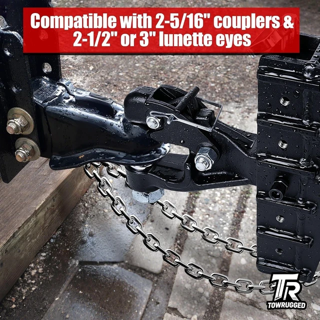 Alt view image 2 of 7 - Adjustable Pintle Hitch Combination, 2" Receiver, 2-5/16" Ball 20000 lbs GTW, Fits 2.5"/3" Lunette Ring & 2-5/16" Trailer Coupler, 6-5/8" Drop, 6-7/16" Rise, Heavy Duty Trailer Hitch