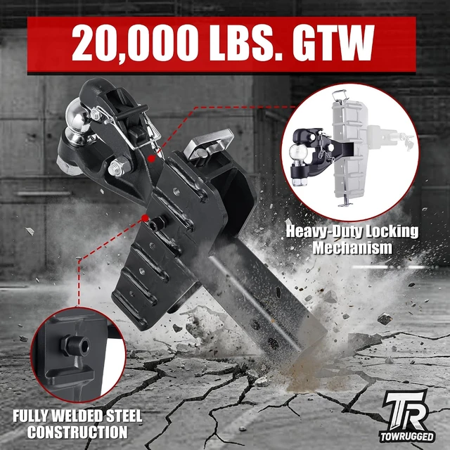 Alt view image 4 of 7 - Adjustable Pintle Hitch Combination, 2.5" Receiver, 2-5/16" Ball 20000 lbs GTW, Fits 2.5"/3" Lunette Ring & 2-5/16" Trailer Coupler, 6-5/8" Drop, 6-7/16" Rise, Heavy Duty Trailer Hitch