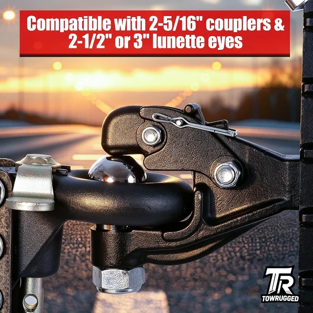 Alt view image 7 of 7 - Adjustable Pintle Hitch Combination, 2.5" Receiver, 2-5/16" Ball 20000 lbs GTW, Fits 2.5"/3" Lunette Ring & 2-5/16" Trailer Coupler, 6-5/8" Drop, 6-7/16" Rise, Heavy Duty Trailer Hitch