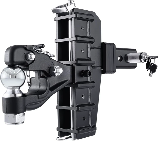 Main image of Adjustable Pintle Hitch Combination, 2.5" Receiver, 2-5/16" Ball 20000 lbs GTW, Fits 2.5"/3" Lunette Ring & 2-5/16" Trailer Coupler, 6-5/8" Drop, 6-7/16" Rise, Heavy Duty Trailer Hitch