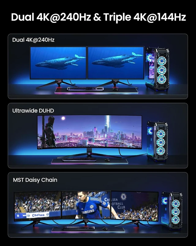 Alt view image 7 of 7 - 80Gbps DisplayPort Cable 2.1, 10FT, Secure Latch, 16K@60Hz, 8K@240Hz, 4K@480Hz 240Hz Display Port Cord, DP80 HDR DSC1.2a for FreeSync G-Sync Gaming Monitor 5090 7900XTX PC