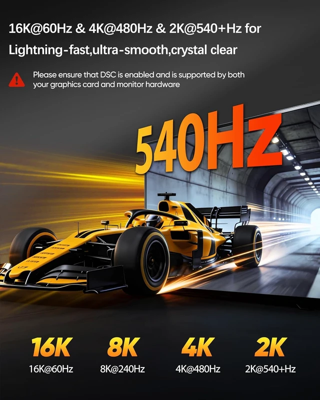 Alt view image 3 of 7 - 80Gbps DisplayPort 2.1 Cable, 3FT, 16K@60Hz, Braided Cord for OLED Gaming, RTX 5090/5080, 8K@240Hz, 4K@480Hz, HDR10+, G-Sync, FreeSync, HDCP, DSC 1.2a