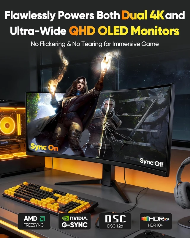 Alt view image 4 of 7 - 80Gbps DisplayPort 2.1 Cable, 3FT, 16K@60Hz, Braided Cord for OLED Gaming, RTX 5090/5080, 8K@240Hz, 4K@480Hz, HDR10+, G-Sync, FreeSync, HDCP, DSC 1.2a
