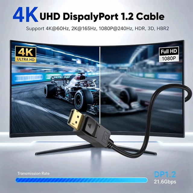 Alt view image 5 of 7 - Display Port to Display Port Cable 6 FT 10Pack, DP 1.2 Cable, 21.6Gbps, Latch Design, Supports 4K@60Hz, 2K@165Hz, Compatible for Monitor, Computer, Laptop, Graphics Card, Docking Station