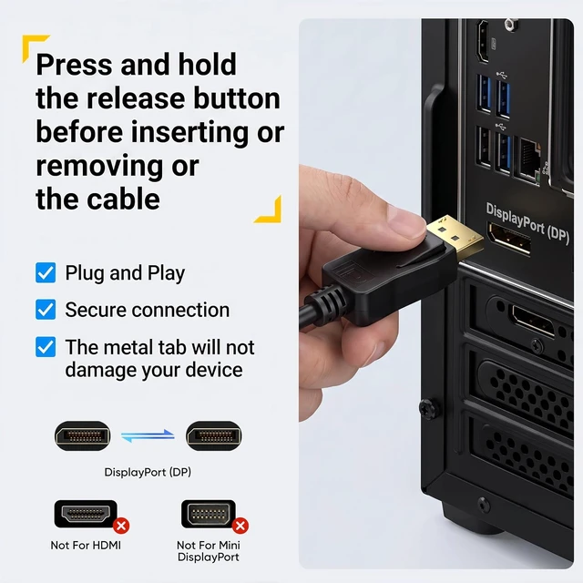 Alt view image 2 of 7 - Display Port to Display Port Cable 6 FT 10Pack, DP 1.2 Cable, 21.6Gbps, Latch Design, Supports 4K@60Hz, 2K@165Hz, Compatible for Monitor, Computer, Laptop, Graphics Card, Docking Station