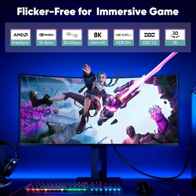 Alt view image 4 of 7 - DisplayPort 1.4 Cable 10-Pack, 8K Display Port DP Cord 6FT,4K 144/165/240Hz, 32.4Gbps High Speed DP Cable 6 FT, 8K@60Hz, 4K@165/144Hz, FreeSync/G-Sync for Gaming Monitor,RTX 3070,GPUs,Computer,Laptop