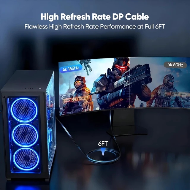 Alt view image 5 of 7 - DisplayPort 1.4 Cable 10-Pack, 8K Display Port DP Cord 6FT,4K 144/165/240Hz, 32.4Gbps High Speed DP Cable 6 FT, 8K@60Hz, 4K@165/144Hz, FreeSync/G-Sync for Gaming Monitor,RTX 3070,GPUs,Computer,Laptop