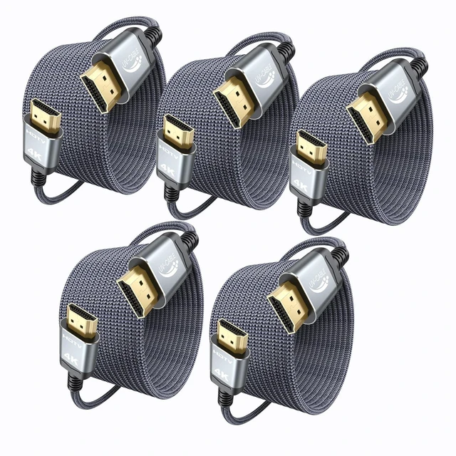 Main image of Long HDMI Cable 10FT 5-Pack, 4K High Speed Slim HDMI 2.0, CL3 in-wall Rated, 4K@60Hz Durable Braided with 3D, HDR, ARC for HDTV, Projector, Monitor, Xbox, Security Camera