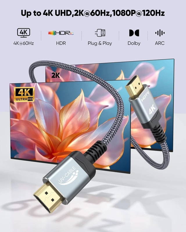 Alt view image 6 of 7 - Long HDMI Cable 10FT 5-Pack, 4K High Speed Slim HDMI 2.0, CL3 in-wall Rated, 4K@60Hz Durable Braided with 3D, HDR, ARC for HDTV, Projector, Monitor, Xbox, Security Camera