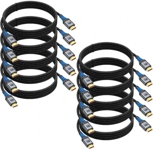 Main image of High Speed HDMI 2.1 Cable 8K 6FT 10-Pack for Computer TV CL3 Rated,Shielded,6FT HDMI Cord Multipack,HDCP 2.3,4K@165Hz 8K@60Hz,HDR10 eARC,ARC,3D for PC,PS5,PS4,Xbox,HDTV,Fire/Roku/Streaming TV,Soundbar